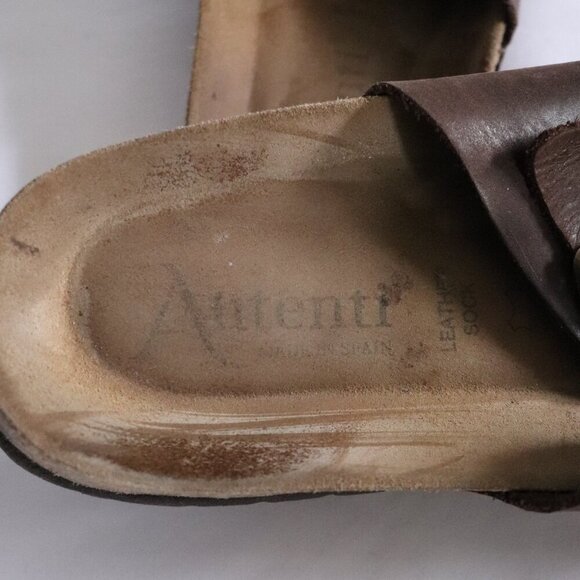 Autenti Unisex Sz 43 Brown Buckle Leather Socks Casual Slip On Sandals - Picture 8 of 9